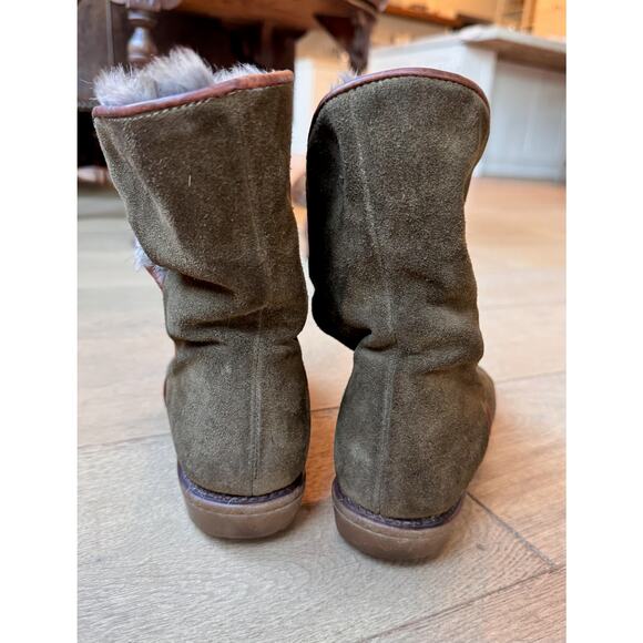 L.L. Bean Boots Sz 6.5 Women's Fur-Lined Green Suede Cozy Vintage Cabincore - Picture 3 of 9